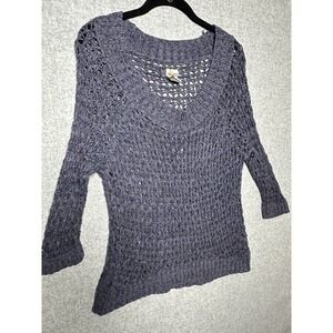 Vintage Mudd Medium Sweater Y2K Muted Blue Crochet 3/4 Sleeve Womens See Through